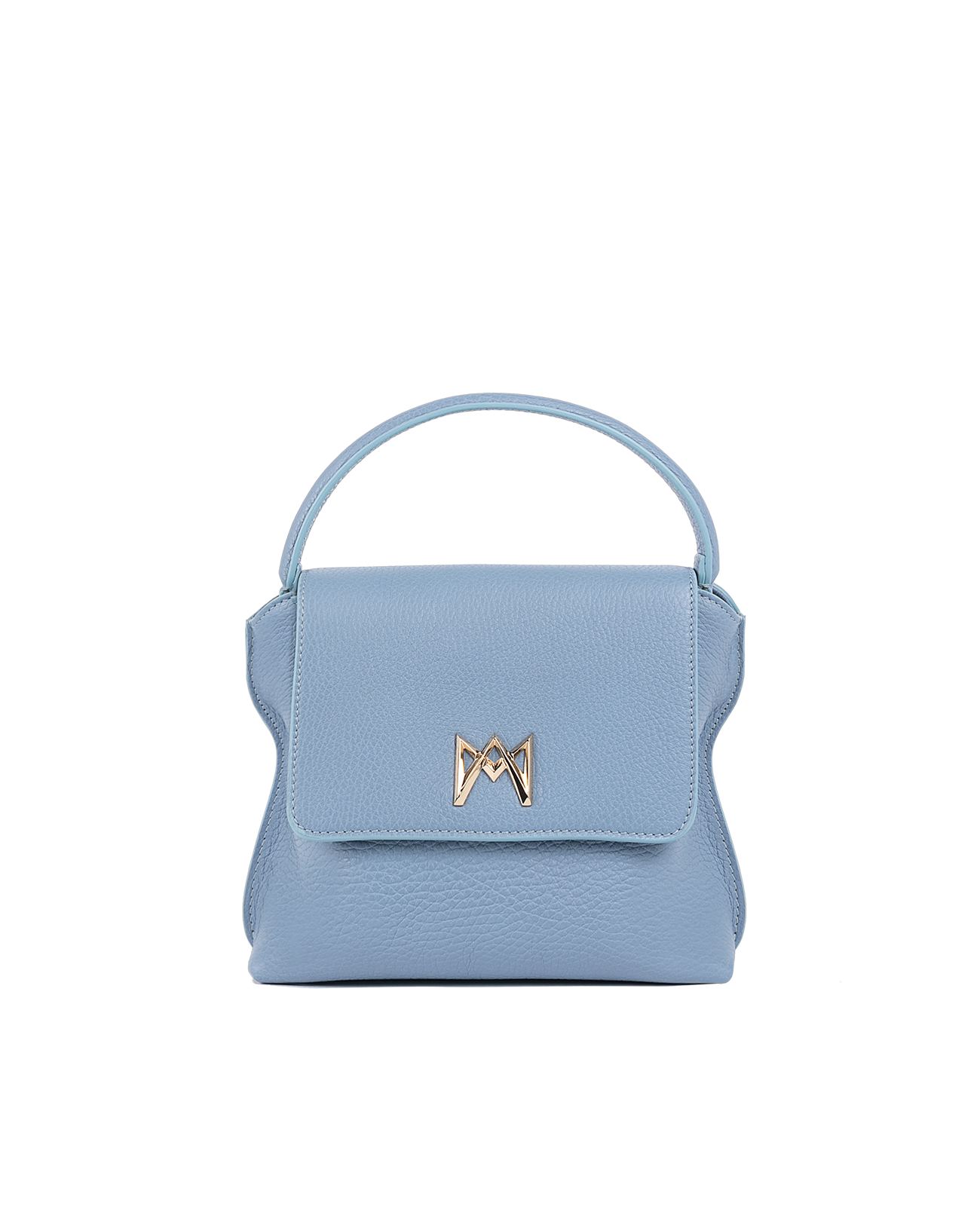 Cross-body bag in Italian full-grain leather, semi-aniline calf Italian leather with detachable shoulder strap.Three compartments, zip pocket in the back compartment. Magnetic flap closure with logo. Color: Baby Blue. Size:Medium