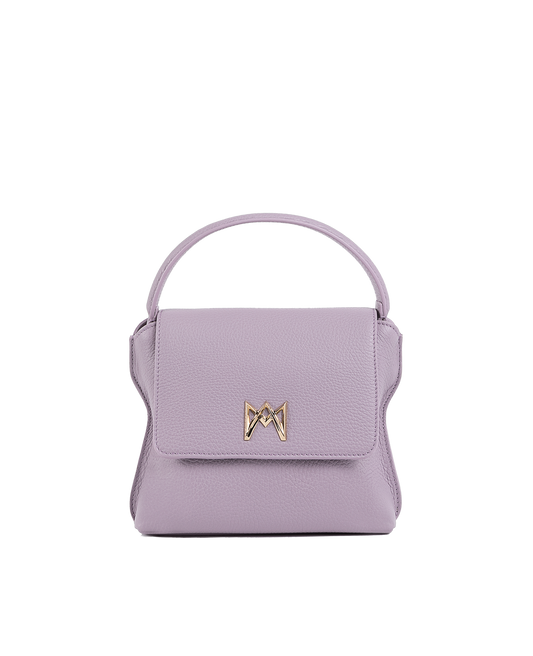 Cross-body bag in Italian full-grain leather, semi-aniline calf Italian leather with detachable shoulder strap.Three compartments, zip pocket in the back compartment. Magnetic flap closure with logo. Color: Lavender. Size:Medium