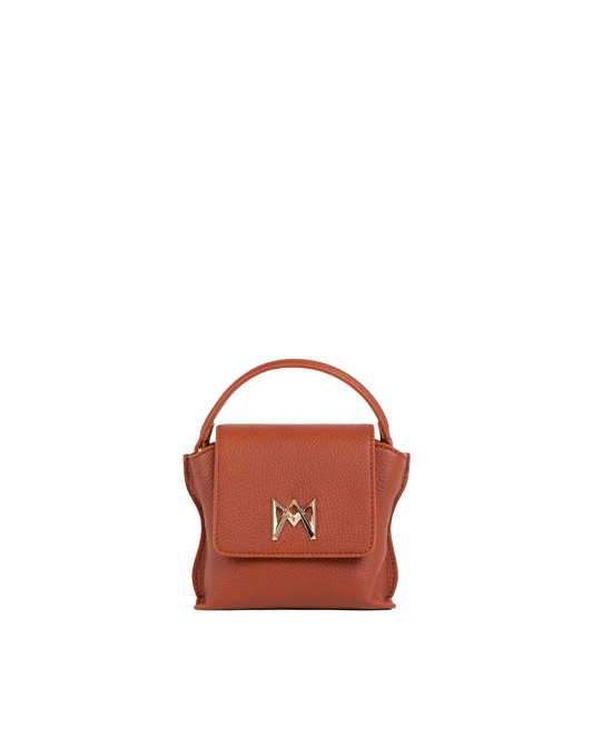 Cross-body bag in Italian full-grain leather, semi-aniline calf Italian leather with detachable shoulder strap.Three compartments, zip pocket in the back compartment. Magnetic flap closure with logo. Color: Brown. Size:Mini