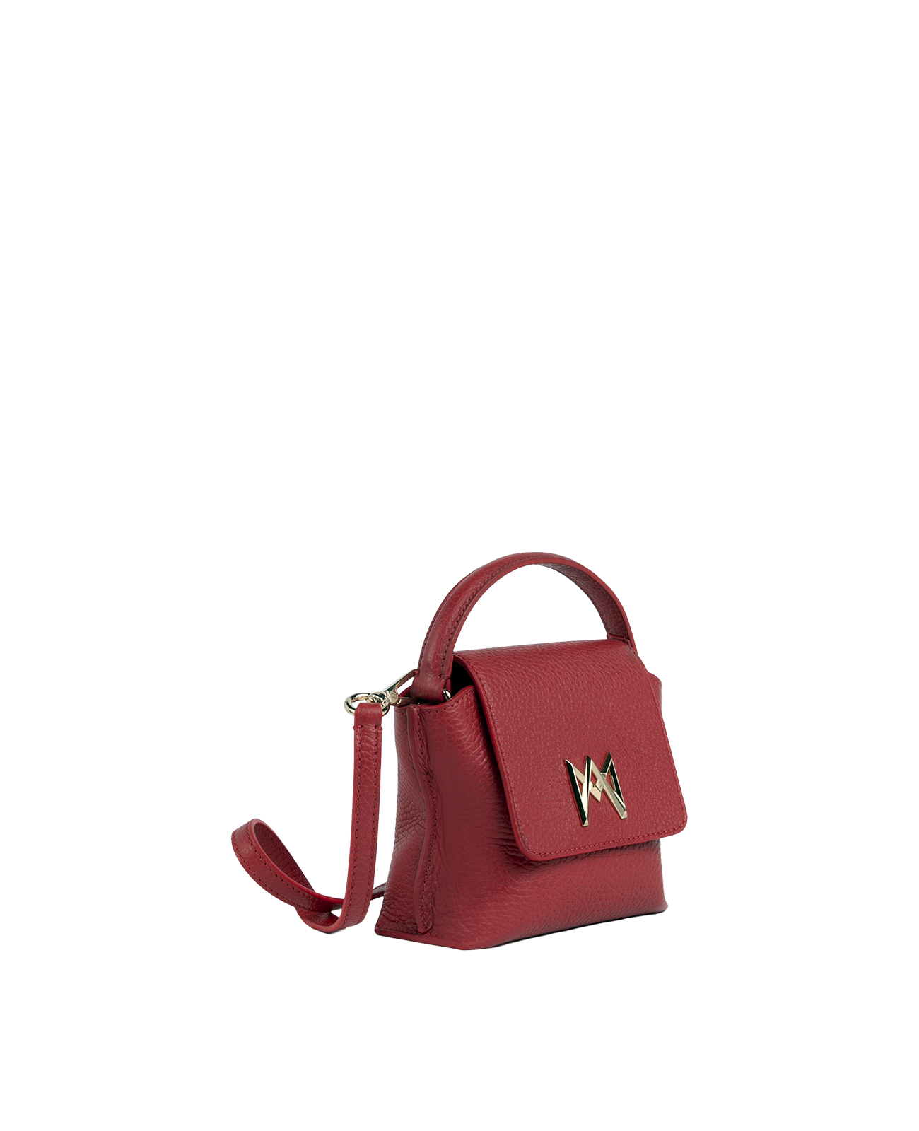 Cross-body bag in Italian full-grain leather, semi-aniline calf Italian leather with detachable shoulder strap.Three compartments, zip pocket in the back compartment. Magnetic flap closure with logo. Color: Dark Red. Size:Mini