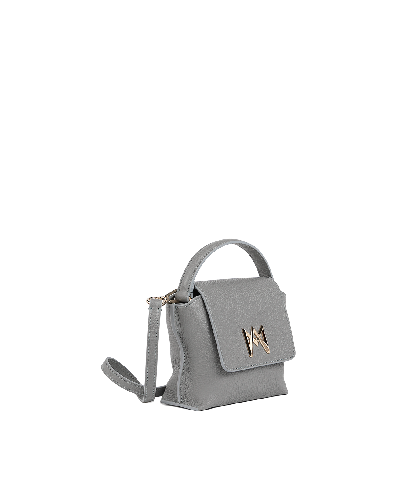 Cross-body bag in Italian full-grain leather, semi-aniline calf Italian leather with detachable shoulder strap.Three compartments, zip pocket in the back compartment. Magnetic flap closure with logo. Color: Gray. Size: Mini.
