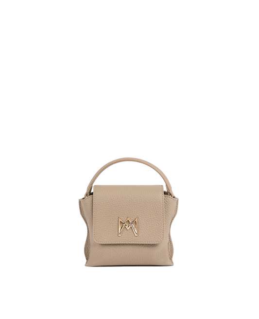 Cross-body bag in Italian full-grain leather, semi-aniline calf Italian leather with detachable shoulder strap.Three compartments, zip pocket in the back compartment. Magnetic flap closure with logo. Color: Nude. Size:Mini