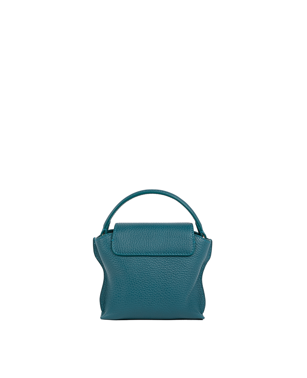 Cross-body bag in Italian full-grain leather, semi-aniline calf Italian leather with detachable shoulder strap.Three compartments, zip pocket in the back compartment. Magnetic flap closure with logo. Color: Teal. Size:Mini