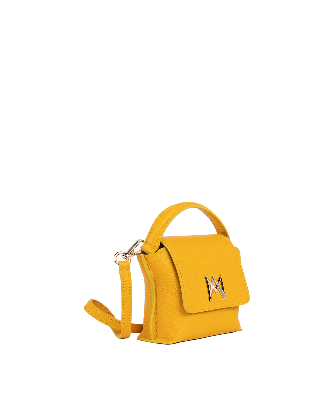 Cross-body bag in Italian full-grain leather, semi-aniline calf Italian leather with detachable shoulder strap.Three compartments, zip pocket in the back compartment. Magnetic flap closure with logo. Color: Yellow. Size:Mini