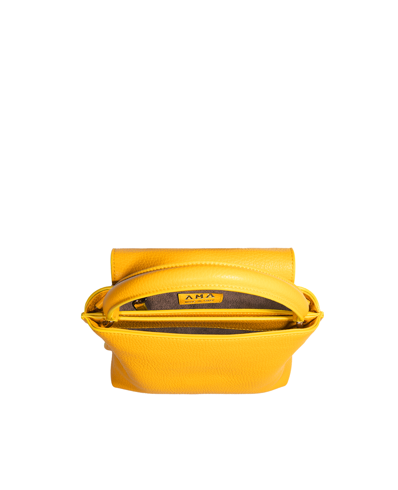 Cross-body bag in Italian full-grain leather, semi-aniline calf Italian leather with detachable shoulder strap.Three compartments, zip pocket in the back compartment. Magnetic flap closure with logo. Color: Yellow. Size:Medium