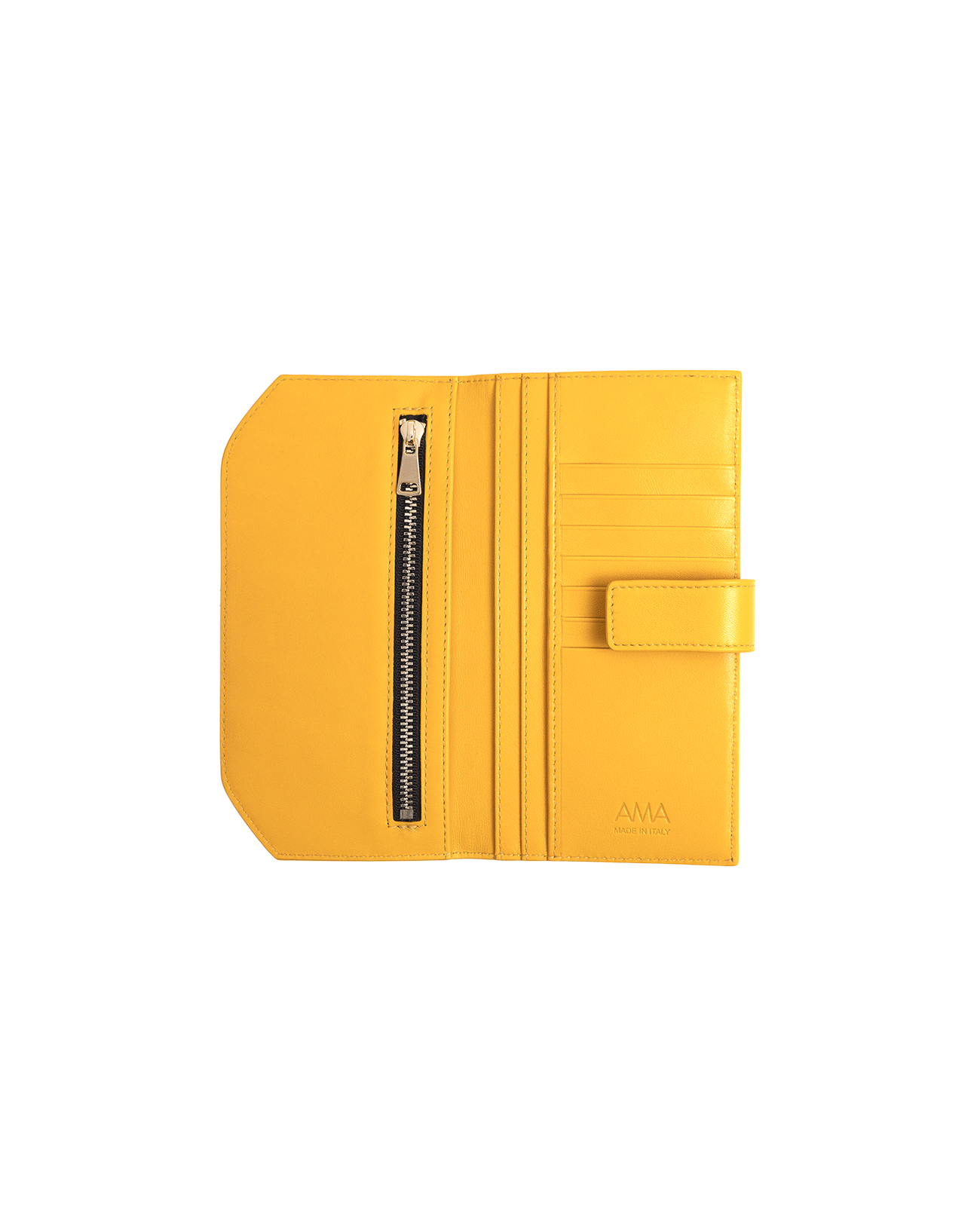 Wallet in Italian full-grain leather. Designed to carry your personal items. Available in a variety of styles and designs. Color: Saffron. Size: Medium
