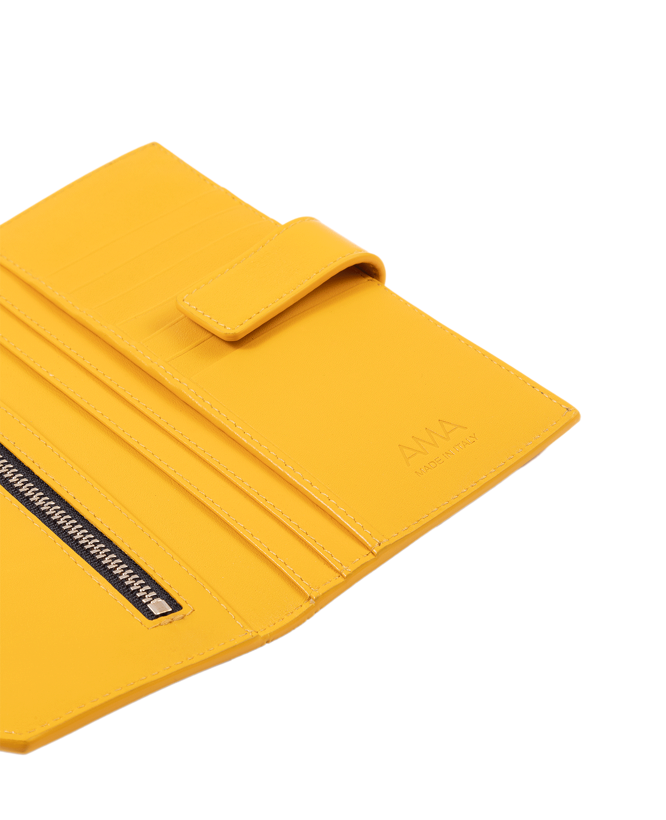 Wallet in Italian full-grain leather. Designed to carry your personal items. Available in a variety of styles and designs. Color: Saffron. Size: Medium