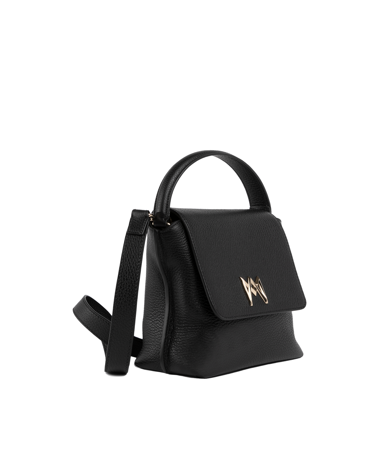 Cross-body bag in Italian full-grain leather, semi-aniline calf Italian leather with detachable shoulder strap.Three compartments, zip pocket in the back compartment. Magnetic flap closure with logo. Color: Black. Size:Medium