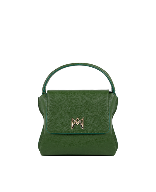 Cross-body bag in Italian full-grain leather, semi-aniline calf Italian leather with detachable shoulder strap.Three compartments, zip pocket in the back compartment. Magnetic flap closure with logo. Color: Green. Size: Medium.