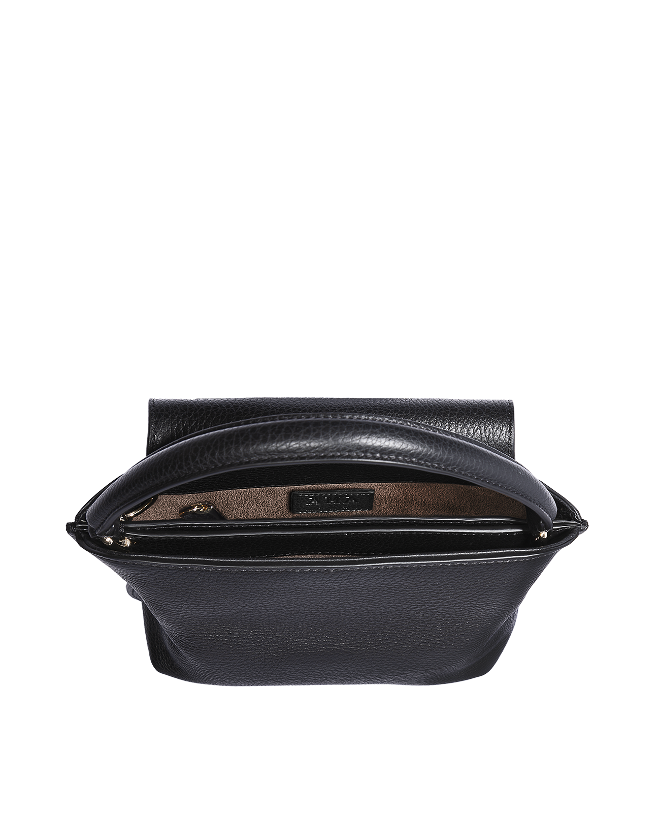 Cross-body bag in Italian full-grain leather, semi-aniline calf Italian leather with detachable shoulder strap.Three compartments, zip pocket in the back compartment. Magnetic flap closure with logo. Color: Black. Size:Large