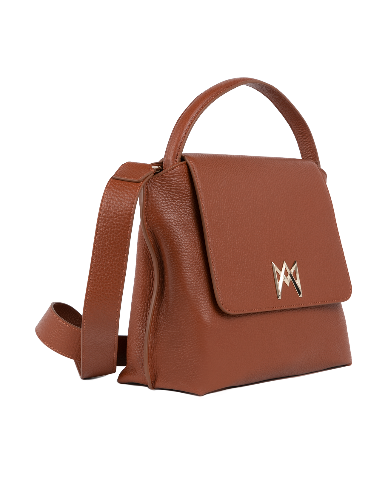 Cross-body bag in Italian full-grain leather, semi-aniline calf Italian leather with detachable shoulder strap.Three compartments, zip pocket in the back compartment. Magnetic flap closure with logo. Color: Brown. Size:Large