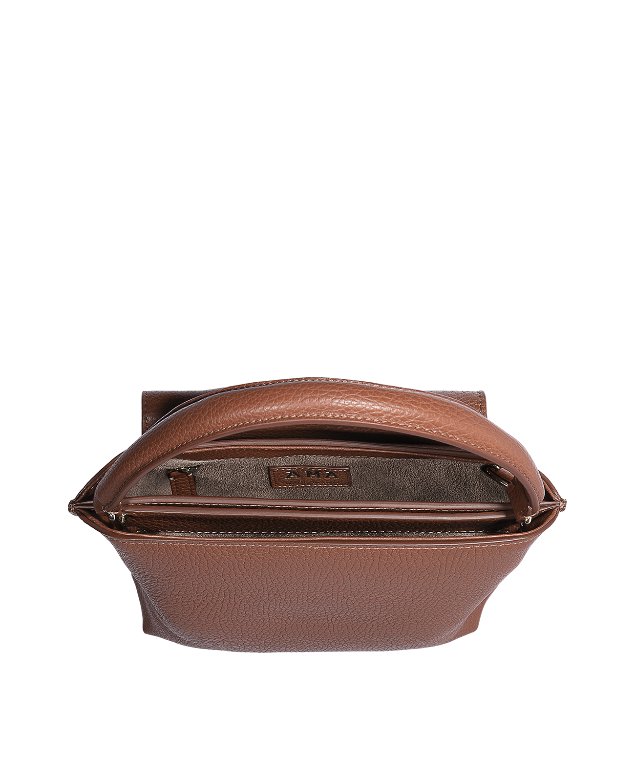 Cross-body bag in Italian full-grain leather, semi-aniline calf Italian leather with detachable shoulder strap.Three compartments, zip pocket in the back compartment. Magnetic flap closure with logo. Color: Brown. Size:Large