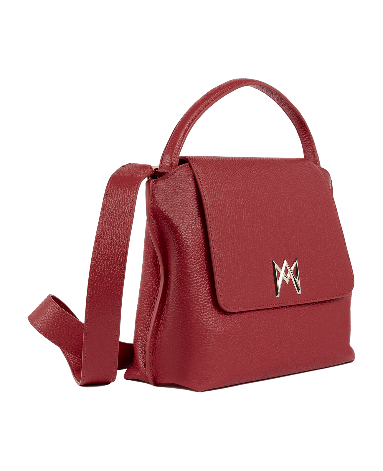 AMA Bags: Cross-body bag in Italian full-grain leather, semi-aniline calf Italian leather with detachable shoulder strap.Three compartments, zip pocket in the back compartment. Magnetic flap closure with logo. Color: Dark Red. Size:Large