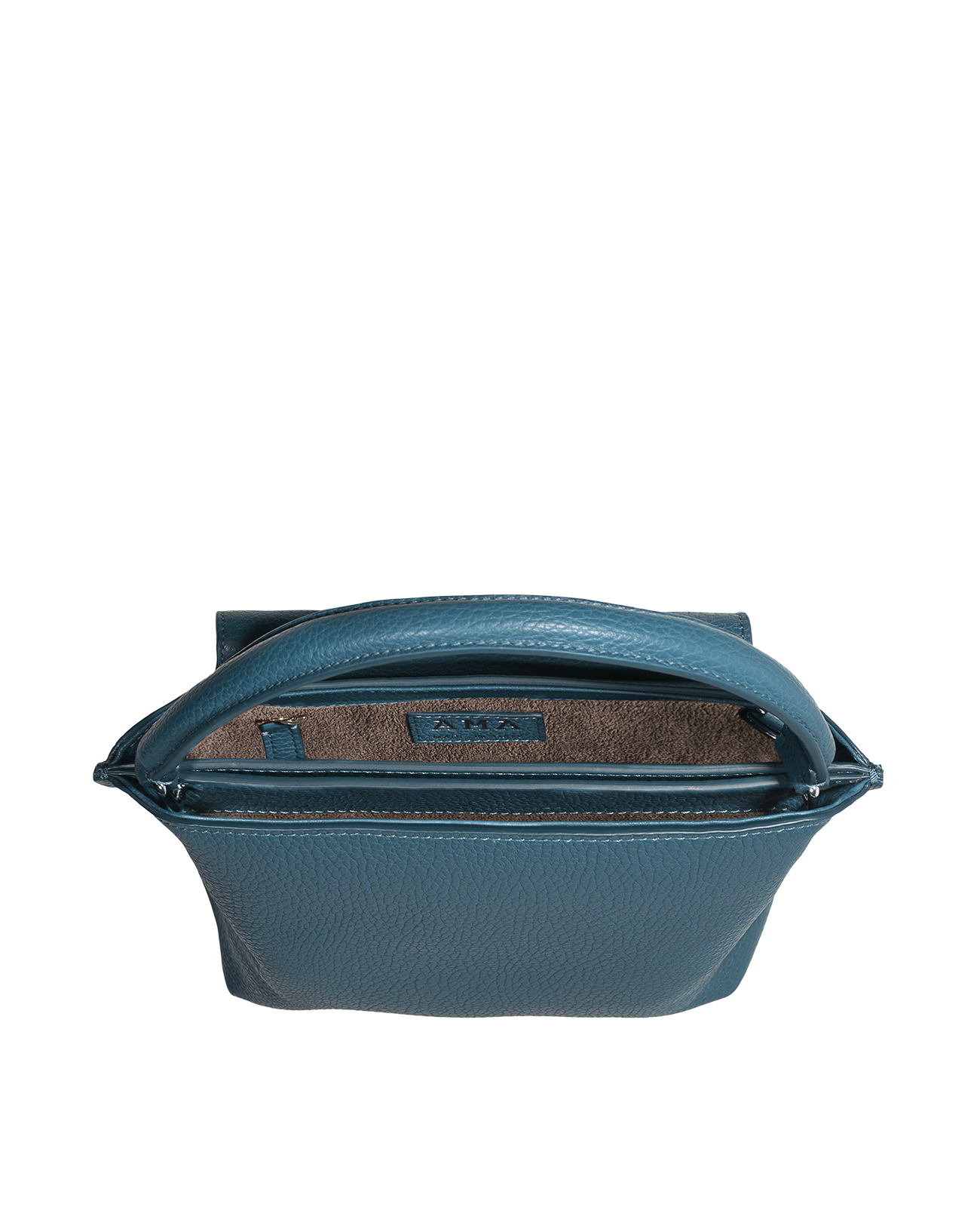 Cross-body bag in Italian full-grain leather, semi-aniline calf Italian leather with detachable shoulder strap.Three compartments, zip pocket in the back compartment. Magnetic flap closure with logo. Color: Teal. Size:Large