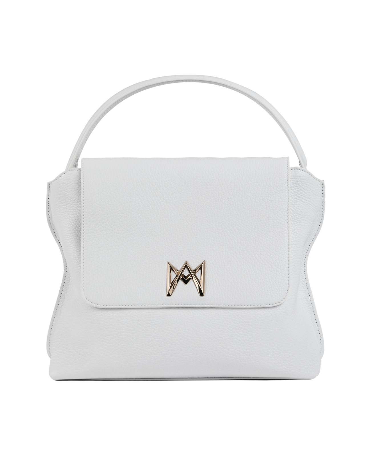 Cross-body bag in Italian full-grain leather, semi-aniline calf Italian leather with detachable shoulder strap.Three compartments, zip pocket in the back compartment. Magnetic flap closure with logo. Color: White. Size: Large