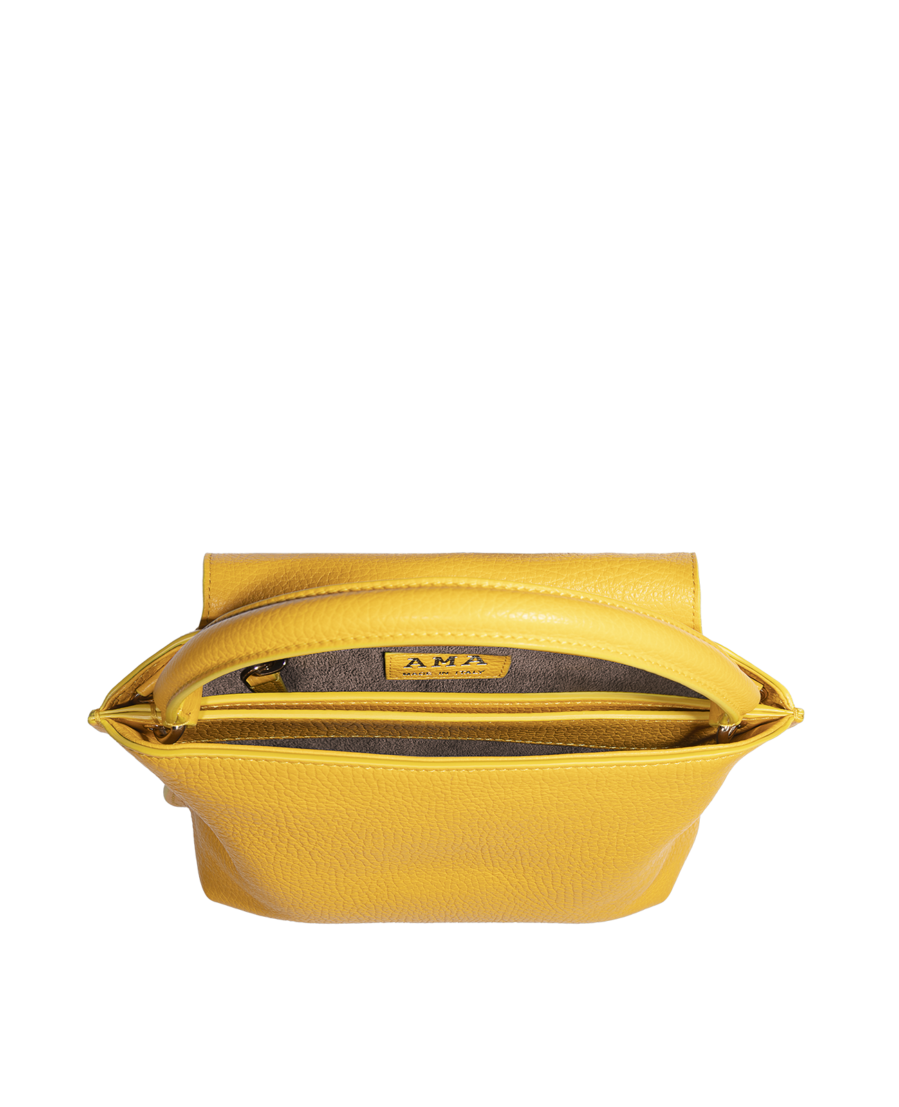 Cross-body bag in Italian full-grain leather, semi-aniline calf Italian leather with detachable shoulder strap.Three compartments, zip pocket in the back compartment. Magnetic flap closure with logo. Color: Yellow. Size:Large