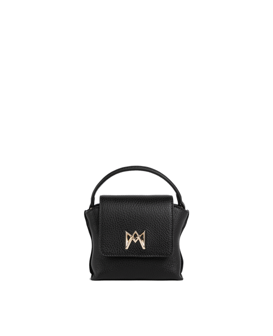 Cross-body bag in Italian full-grain leather, semi-aniline calf Italian leather with detachable shoulder strap.Three compartments, zip pocket in the back compartment. Magnetic flap closure with logo. Color: Black. Size:Mini