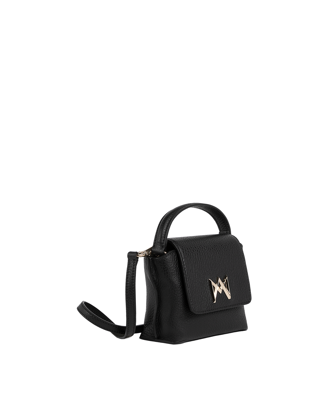 Cross-body bag in Italian full-grain leather, semi-aniline calf Italian leather with detachable shoulder strap.Three compartments, zip pocket in the back compartment. Magnetic flap closure with logo. Color: Black. Size:Mini