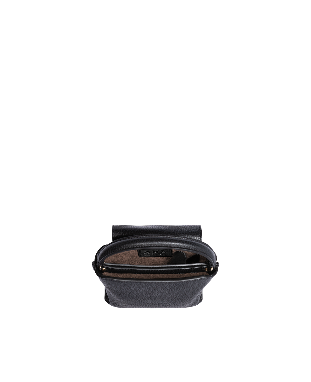 Cross-body bag in Italian full-grain leather, semi-aniline calf Italian leather with detachable shoulder strap.Three compartments, zip pocket in the back compartment. Magnetic flap closure with logo. Color: Black. Size:Mini