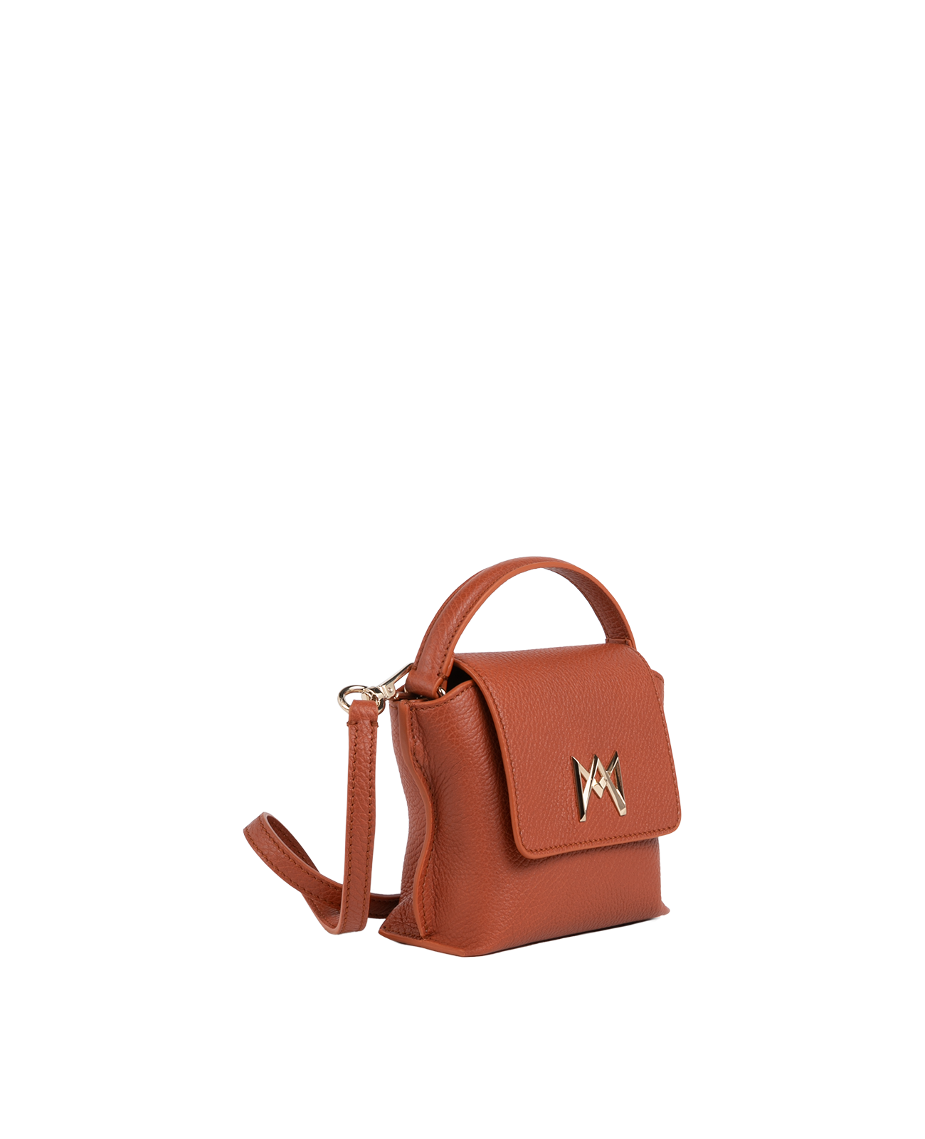 Cross-body bag in Italian full-grain leather, semi-aniline calf Italian leather with detachable shoulder strap.Three compartments, zip pocket in the back compartment. Magnetic flap closure with logo. Color: Brown. Size:Mini