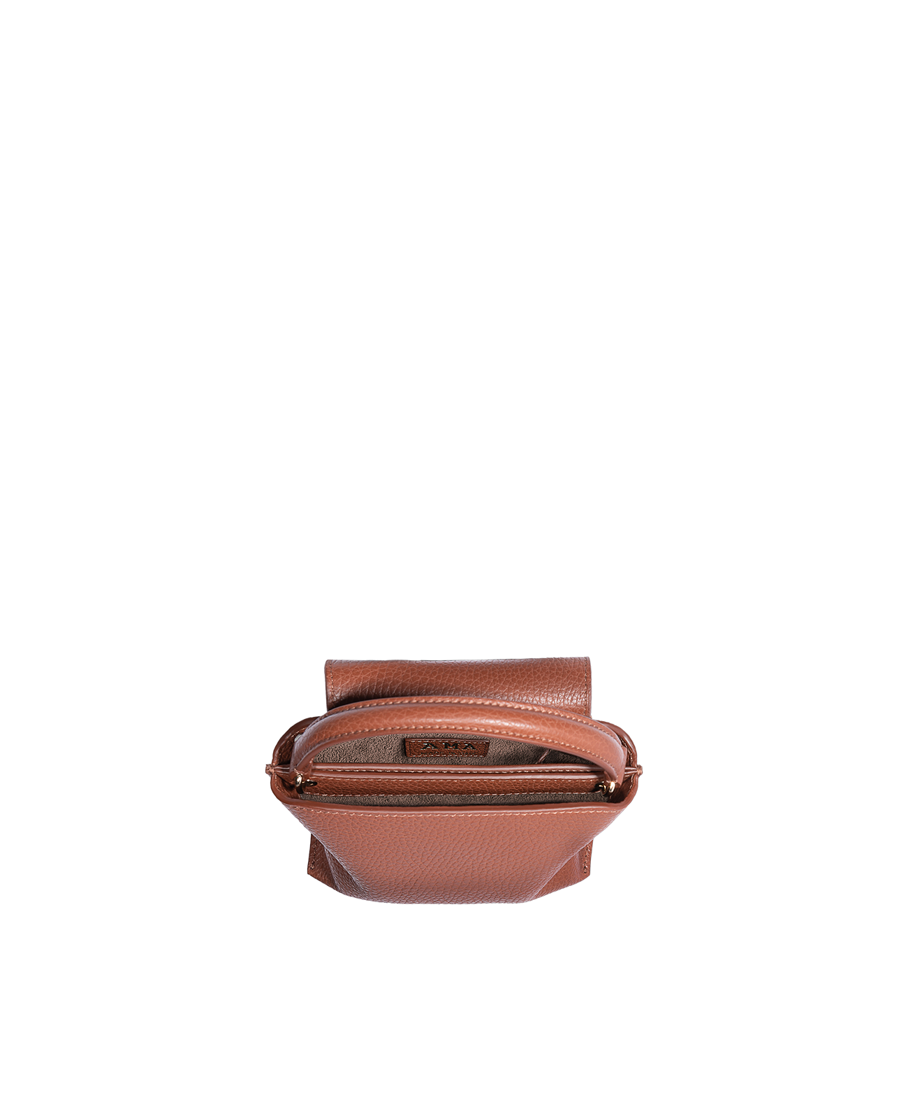 Cross-body bag in Italian full-grain leather, semi-aniline calf Italian leather with detachable shoulder strap.Three compartments, zip pocket in the back compartment. Magnetic flap closure with logo. Color: Brown. Size:Mini