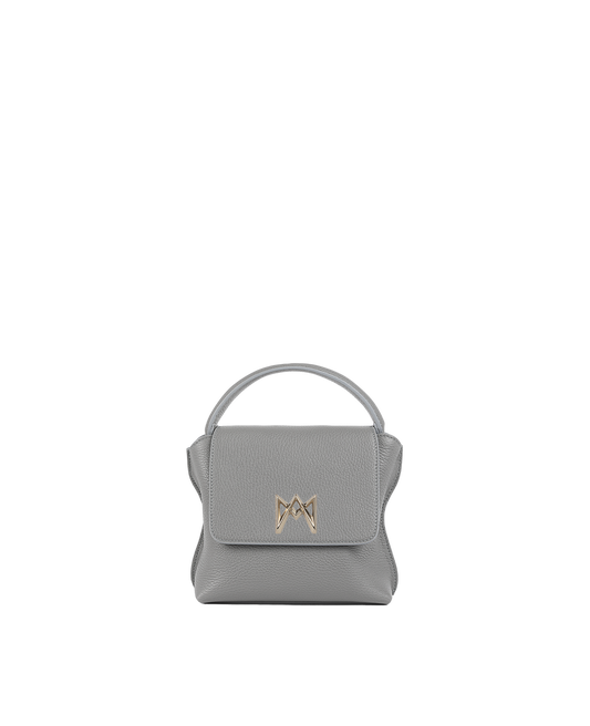 Cross-body bag in Italian full-grain leather, semi-aniline calf Italian leather with detachable shoulder strap.Three compartments, zip pocket in the back compartment. Magnetic flap closure with logo. Color: Gray. Size: Mini.