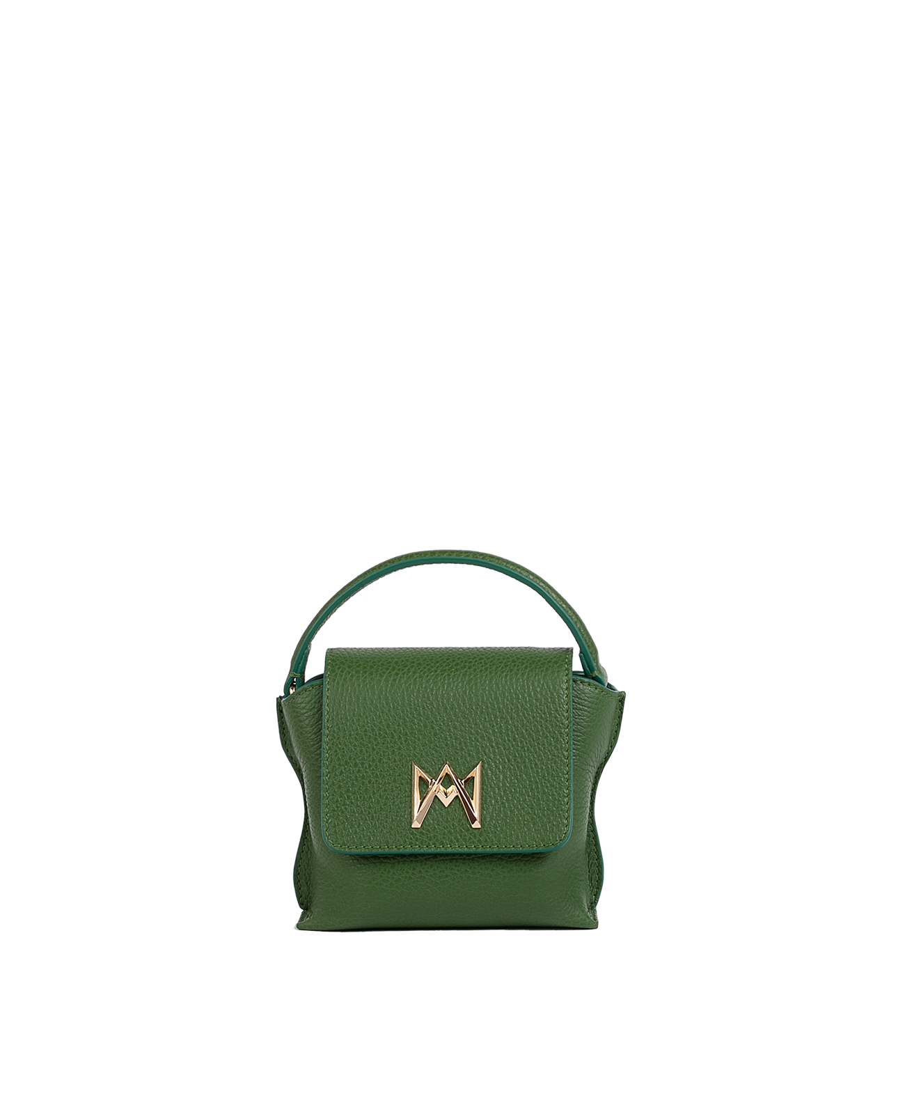 Cross-body bag in Italian full-grain leather, semi-aniline calf Italian leather with detachable shoulder strap.Three compartments, zip pocket in the back compartment. Magnetic flap closure with logo. Color: Green. Size: Mini.