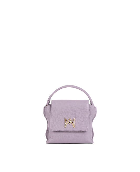 Cross-body bag in Italian full-grain leather, semi-aniline calf Italian leather with detachable shoulder strap.Three compartments, zip pocket in the back compartment. Magnetic flap closure with logo. Color: Lavender. Size:Mini