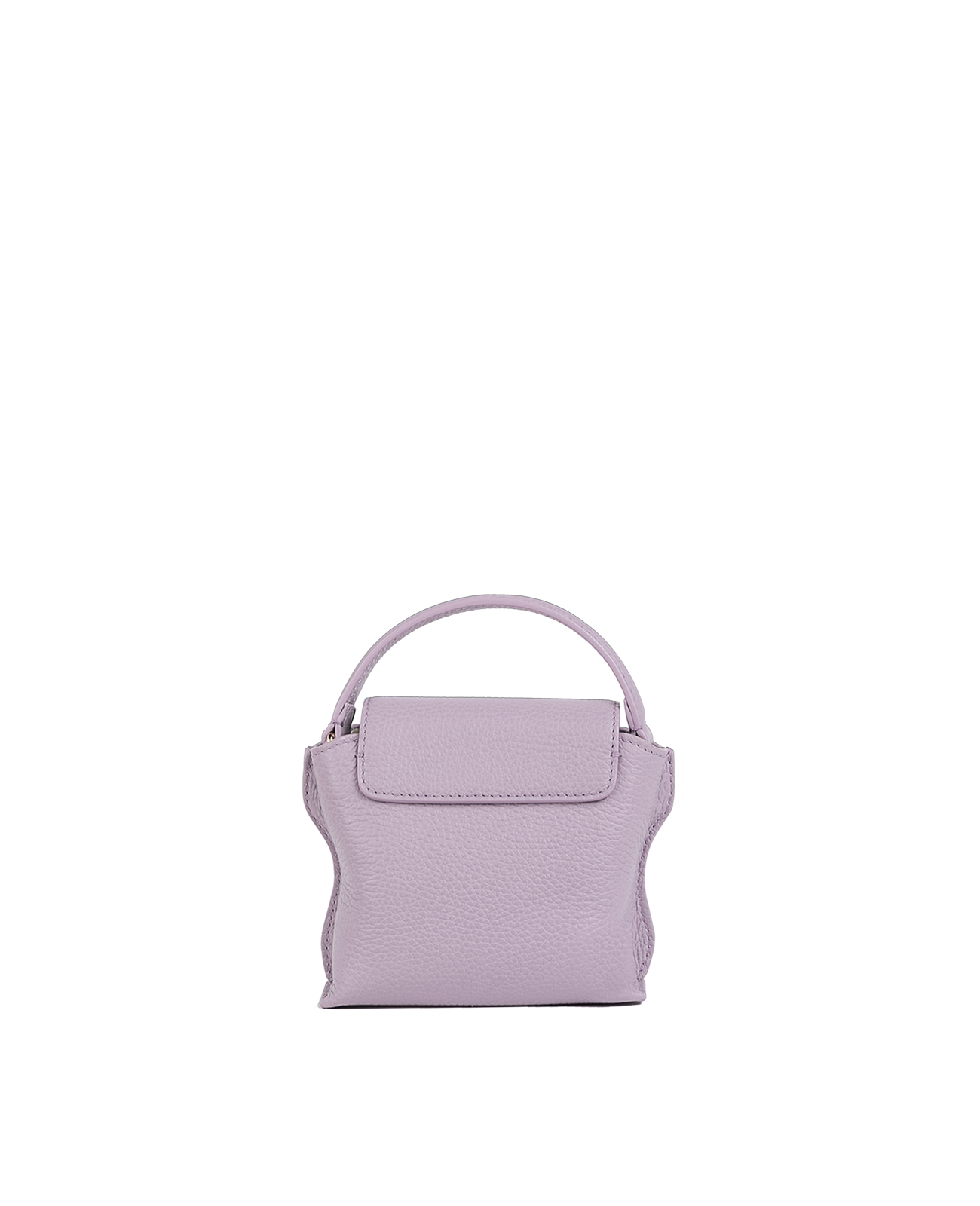 Cross-body bag in Italian full-grain leather, semi-aniline calf Italian leather with detachable shoulder strap.Three compartments, zip pocket in the back compartment. Magnetic flap closure with logo. Color: Lavender. Size:Mini