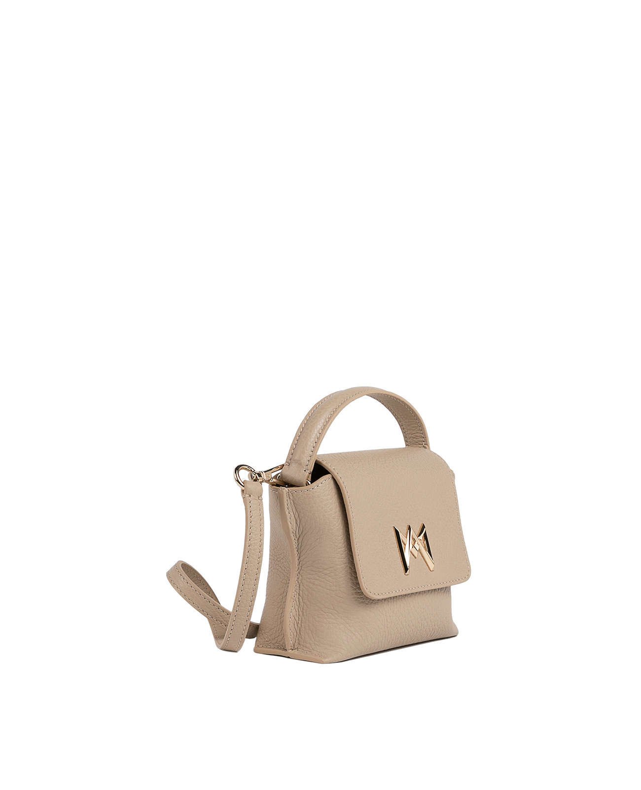 Cross-body bag in Italian full-grain leather, semi-aniline calf Italian leather with detachable shoulder strap.Three compartments, zip pocket in the back compartment. Magnetic flap closure with logo. Color: Nude. Size:Mini