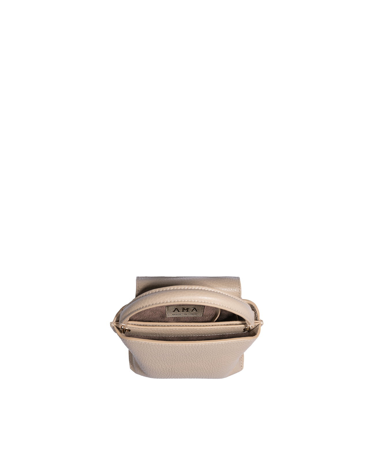Cross-body bag in Italian full-grain leather, semi-aniline calf Italian leather with detachable shoulder strap.Three compartments, zip pocket in the back compartment. Magnetic flap closure with logo. Color: Nude. Size:Mini