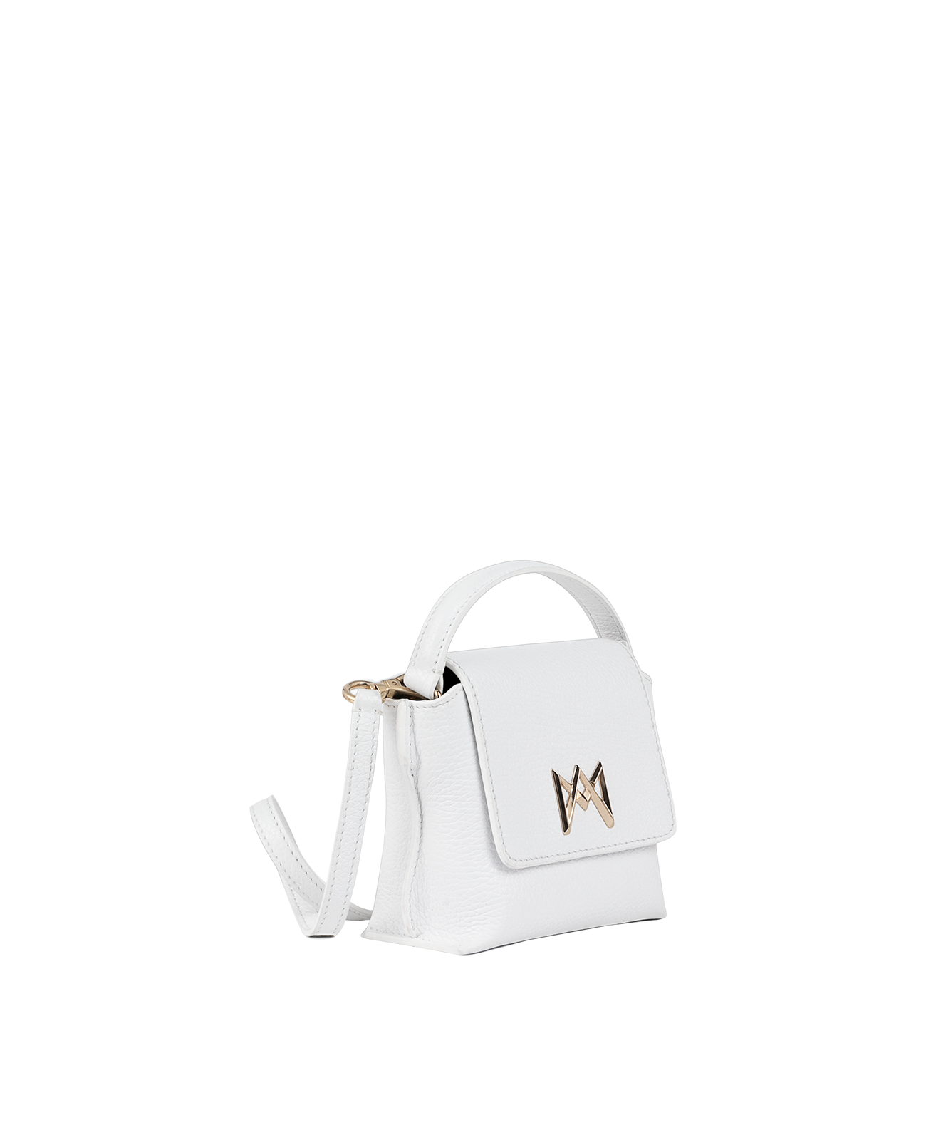 Cross-body bag in Italian full-grain leather, semi-aniline calf Italian leather with detachable shoulder strap.Three compartments, zip pocket in the back compartment. Magnetic flap closure with logo. Color: White. Size:Mini