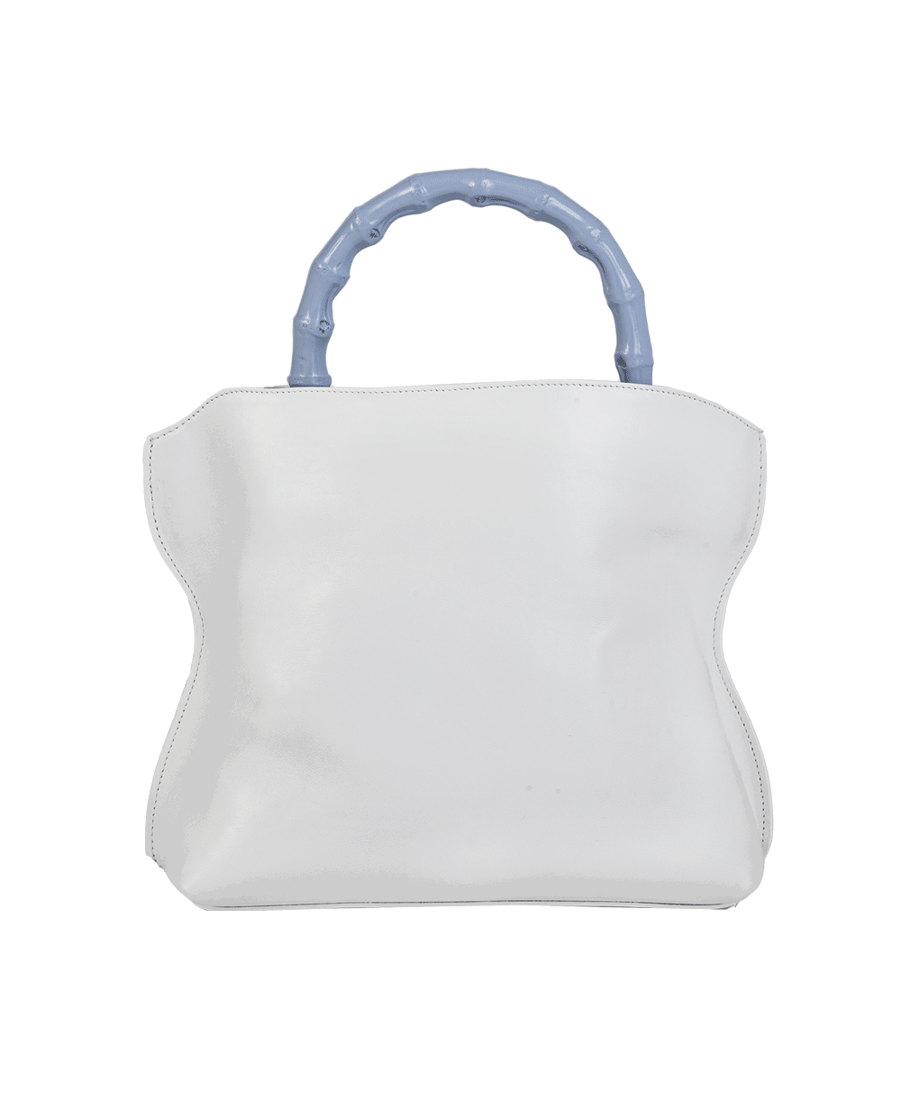Cross-body bag in calf leather with detachable shoulder strap. Bamboo handles. Made In Italy. Two compartments, zip pocket in the back compartment. Magnetic flap closure with logo. Color: Ivory. Size: Large