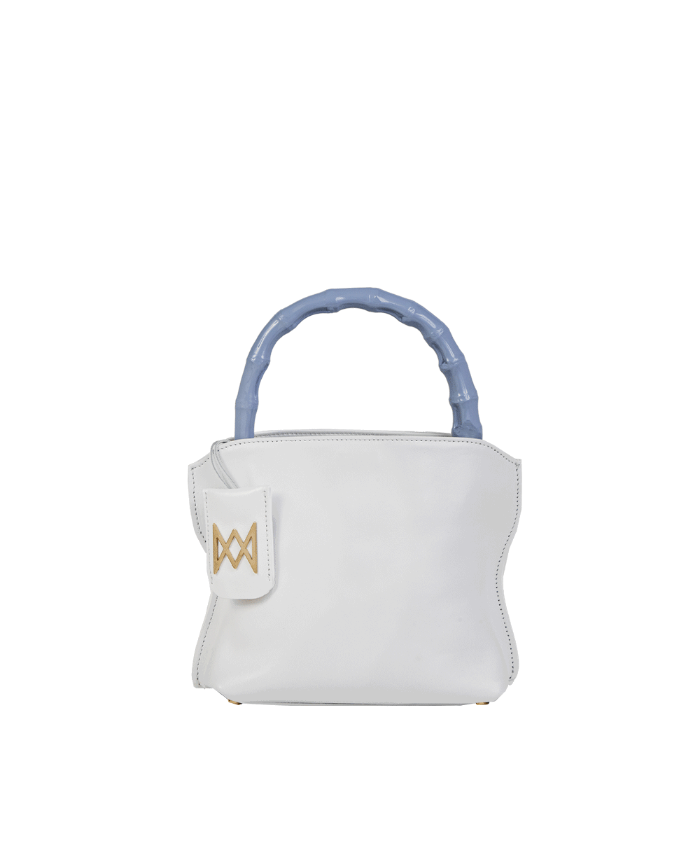 Cross-body bag in calf leather with detachable shoulder strap. Bamboo handles. Made In Italy. Two compartments, zip pocket in the back compartment. Magnetic flap closure with logo. Color: Ivory. Size: Medium