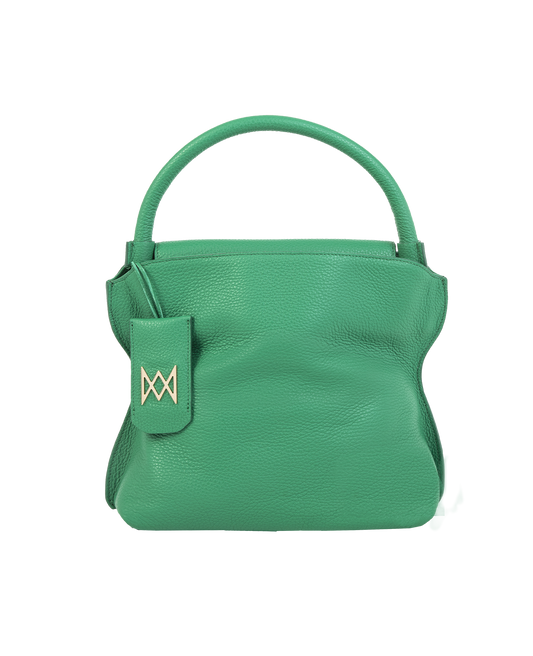 Cross-body bag in Italian full-grain leather, semi-aniline calf Italian leather with detachable shoulder strap.Three compartments, zip pocket in the back compartment. Magnetic flap closure with logo. Color: Green. Size:Large