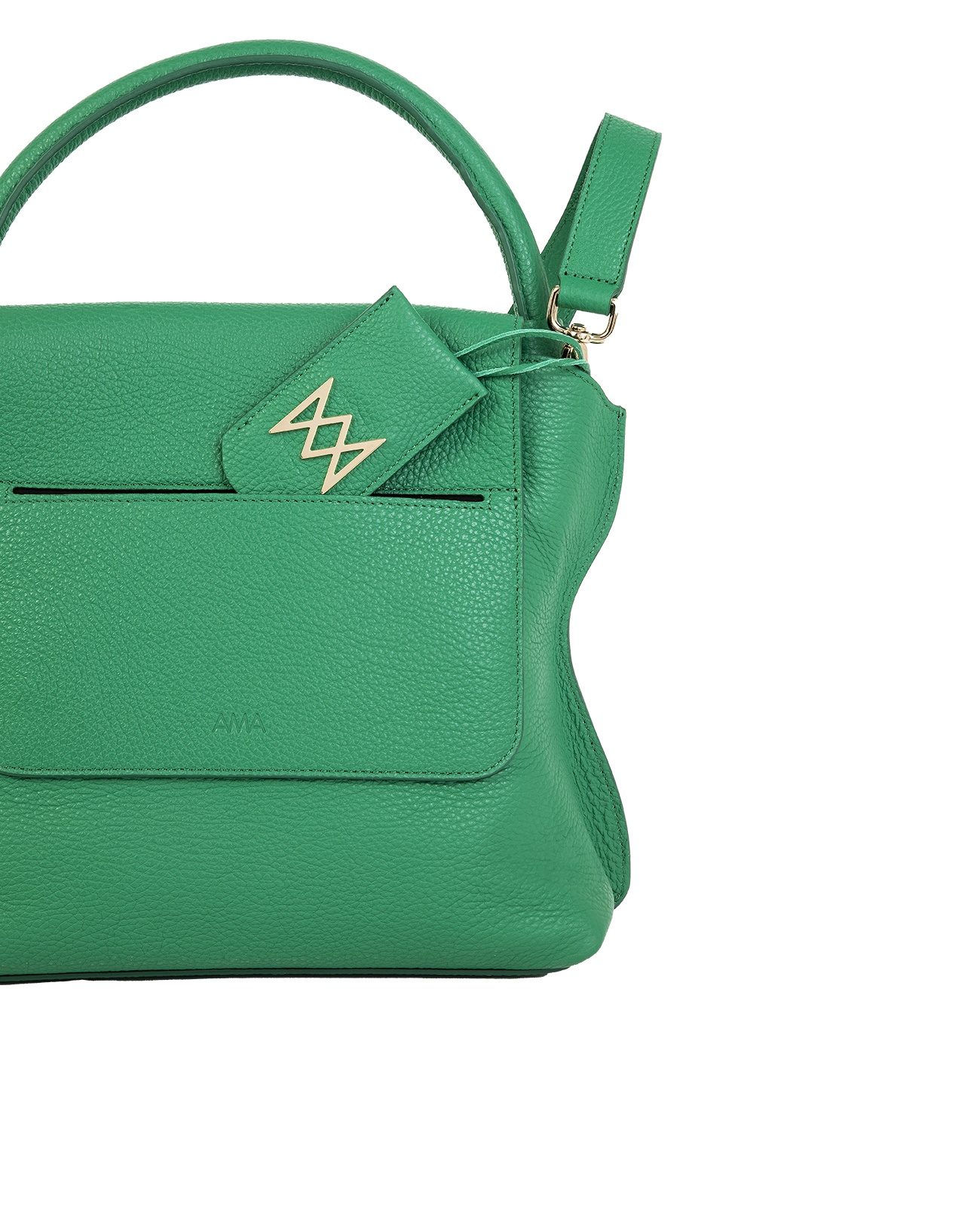 Cross-body bag in Italian full-grain leather, semi-aniline calf Italian leather with detachable shoulder strap.Three compartments, zip pocket in the back compartment. Magnetic flap closure with logo. Color: Green. Size:Large