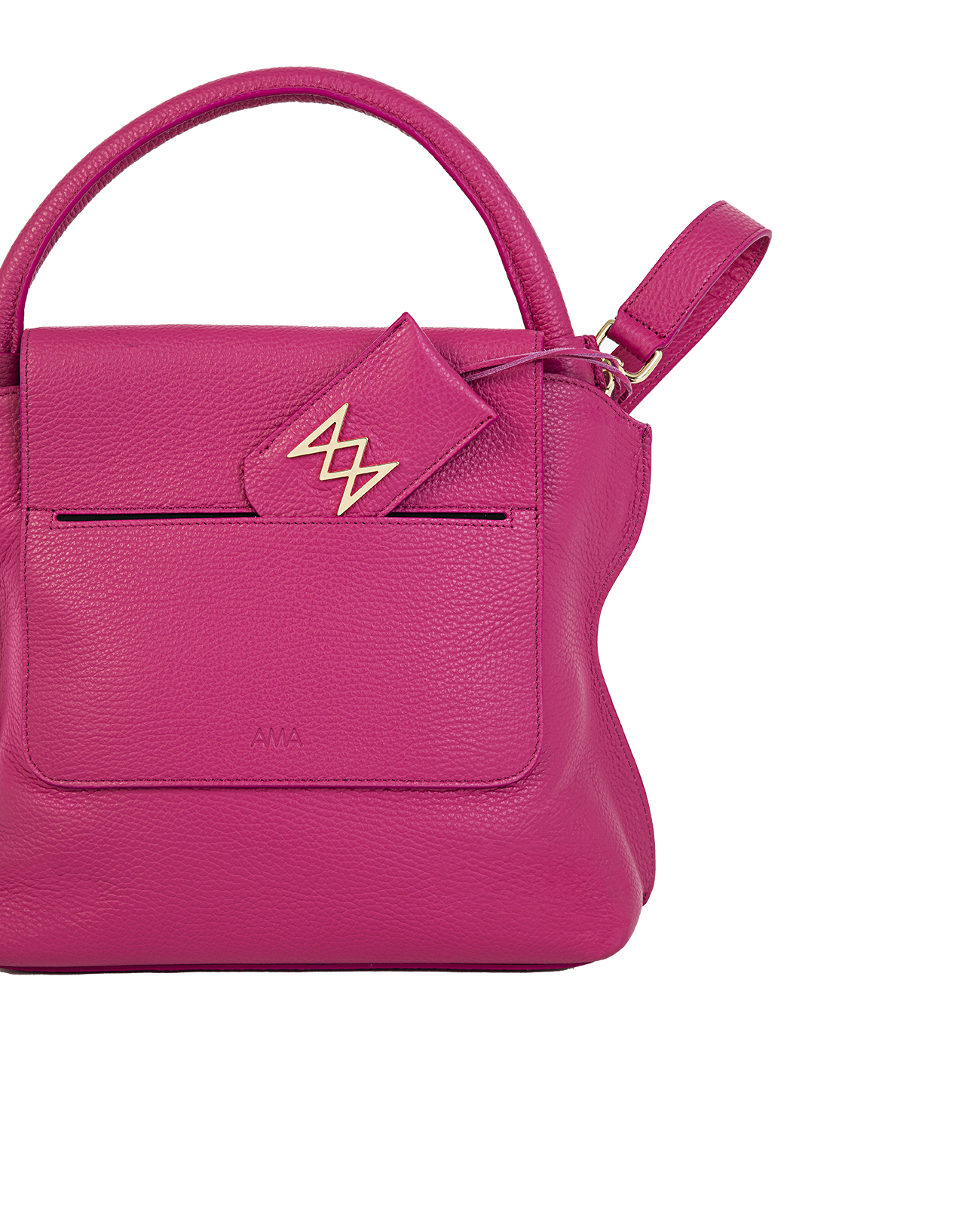 Cross-body bag in Italian full-grain leather, semi-aniline calf Italian leather with detachable shoulder strap.Three compartments, zip pocket in the back compartment. Magnetic flap closure with logo. Color: Pink. Size:Large