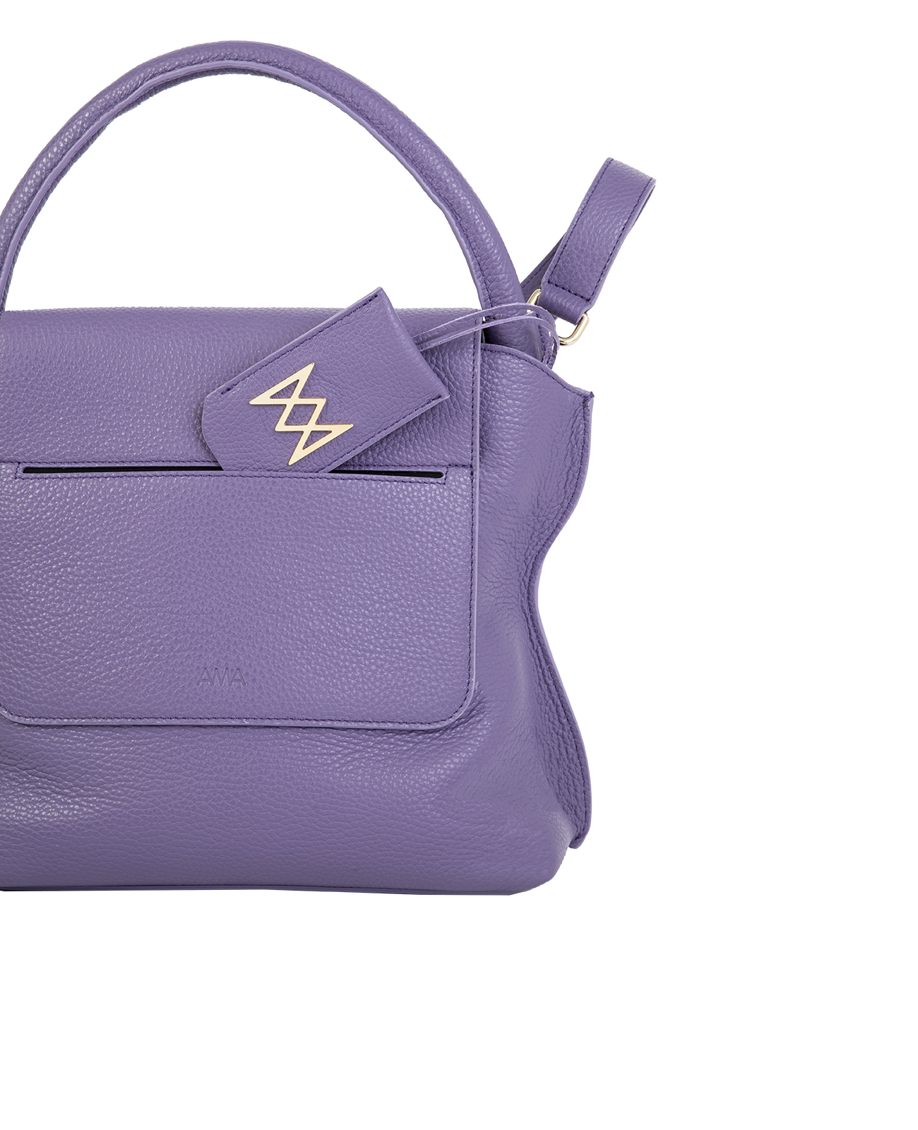 Cross-body bag in Italian full-grain leather, semi-aniline calf Italian leather with detachable shoulder strap.Three compartments, zip pocket in the back compartment. Magnetic flap closure with logo. Color: Purple. Size:Large