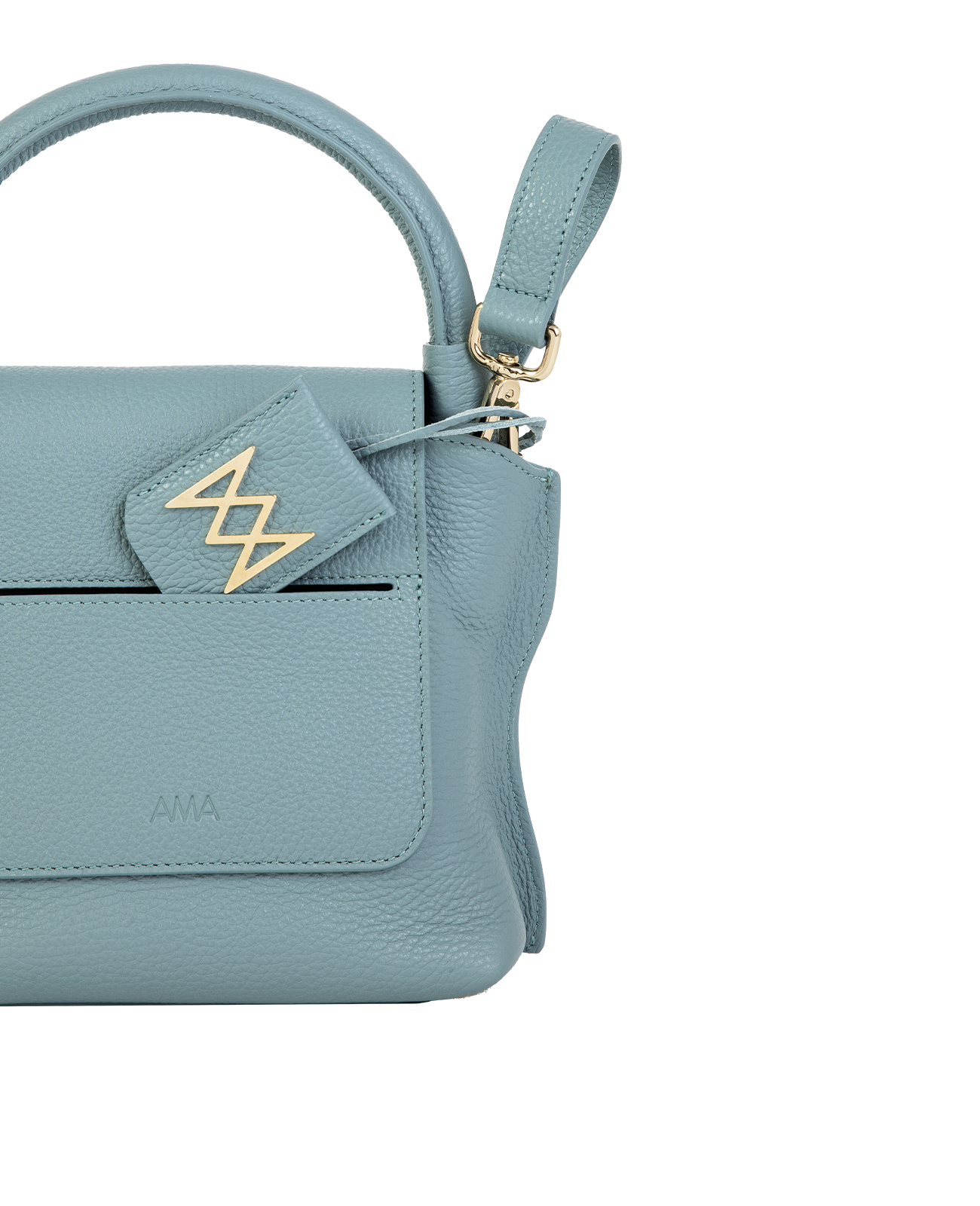 Cross-body bag in Italian full-grain leather, semi-aniline calf Italian leather with detachable shoulder strap.Three compartments, zip pocket in the back compartment. Magnetic flap closure with logo. Color: Light Blue. Size:Medium